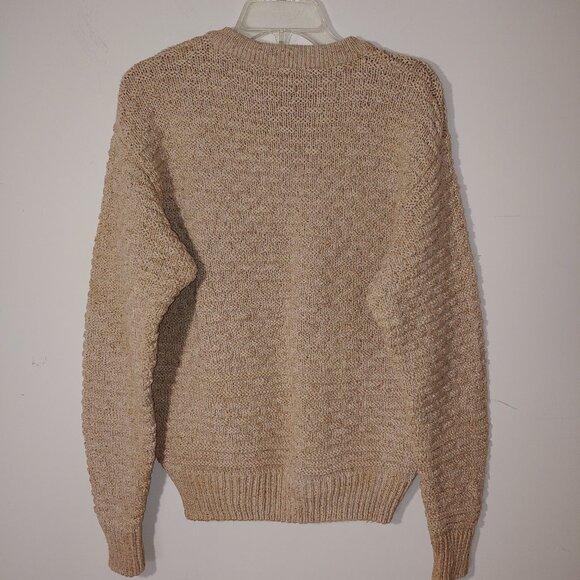 Vintage Banana Republic Mill Valley Basketwave Knit Cotton Sweater Size M Tan - Picture 3 of 6